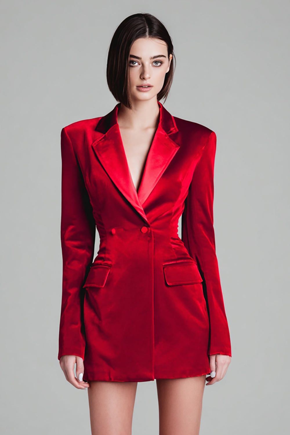 Velvet Red Notched Lapel Short Blazer Dress