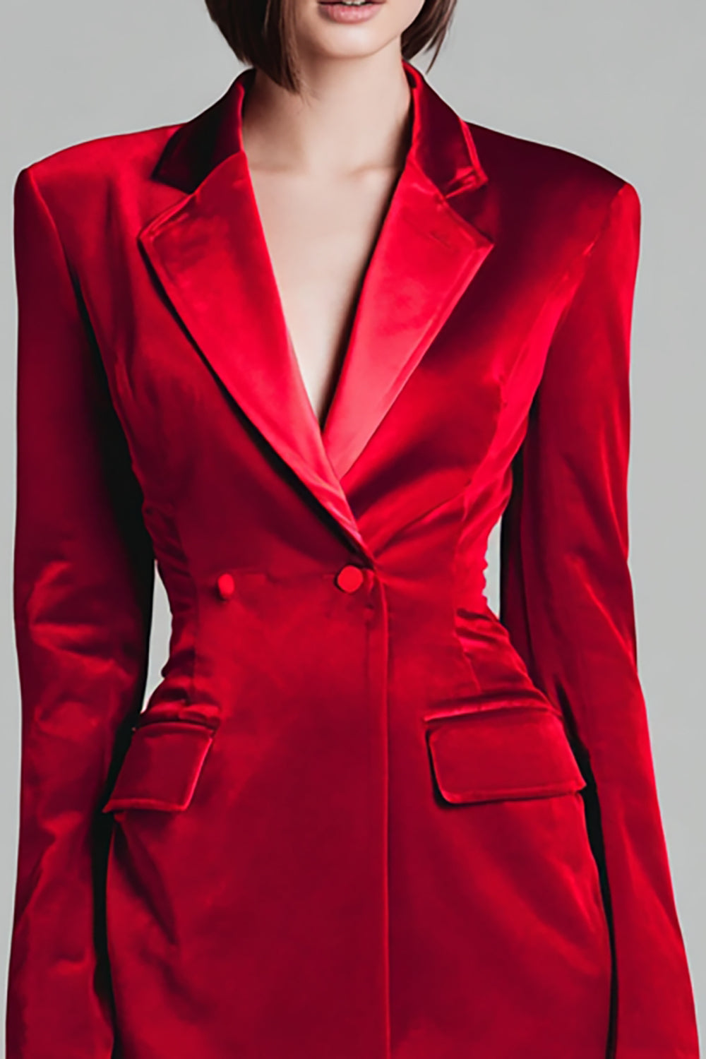 Velvet Red Notched Lapel Short Blazer Dress