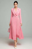 Pink Long Sleeves Pleated Blazer Dress