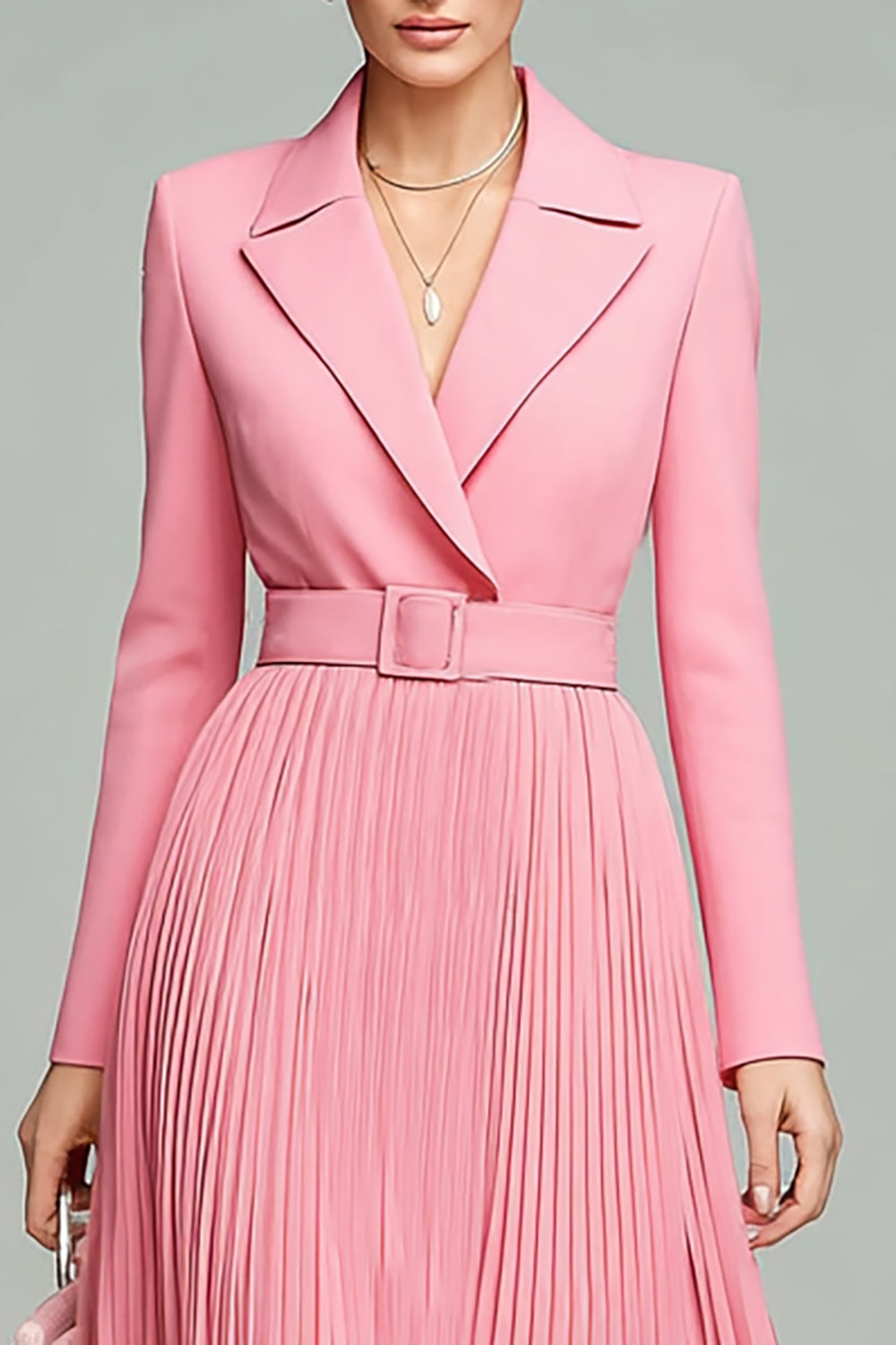 Pink Long Sleeves Pleated Blazer Dress
