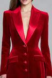 Burgundy Velvet Single Breasted Peak Lapel Blazer Dress