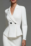 Ivory Notched Lapel Ruffled Midi Blazer Dress
