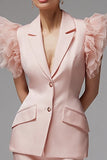 Pink 2 Piece Business Suits with Ruffles