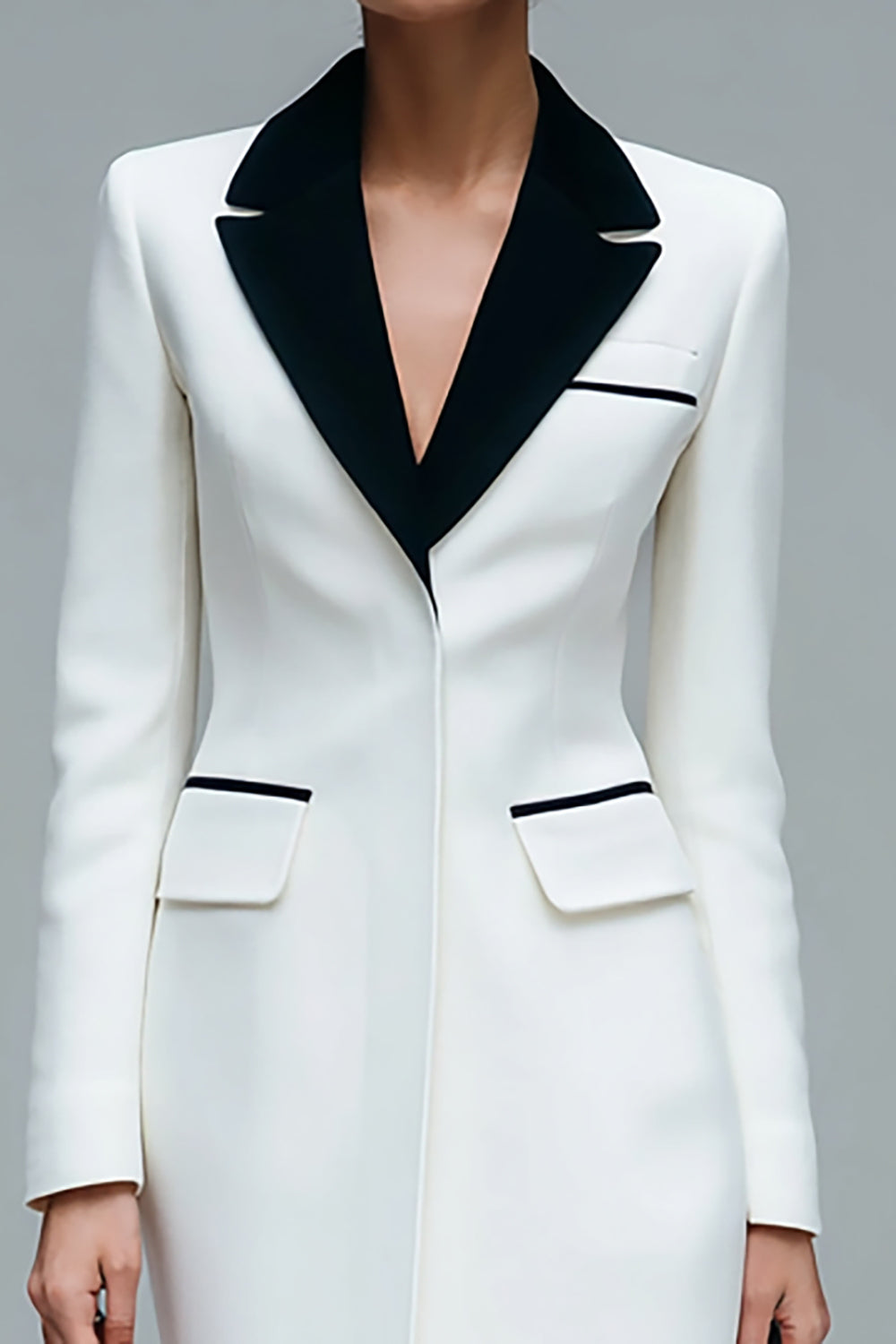 Ivory Pencil Notched Lapel Short Blazer Dress