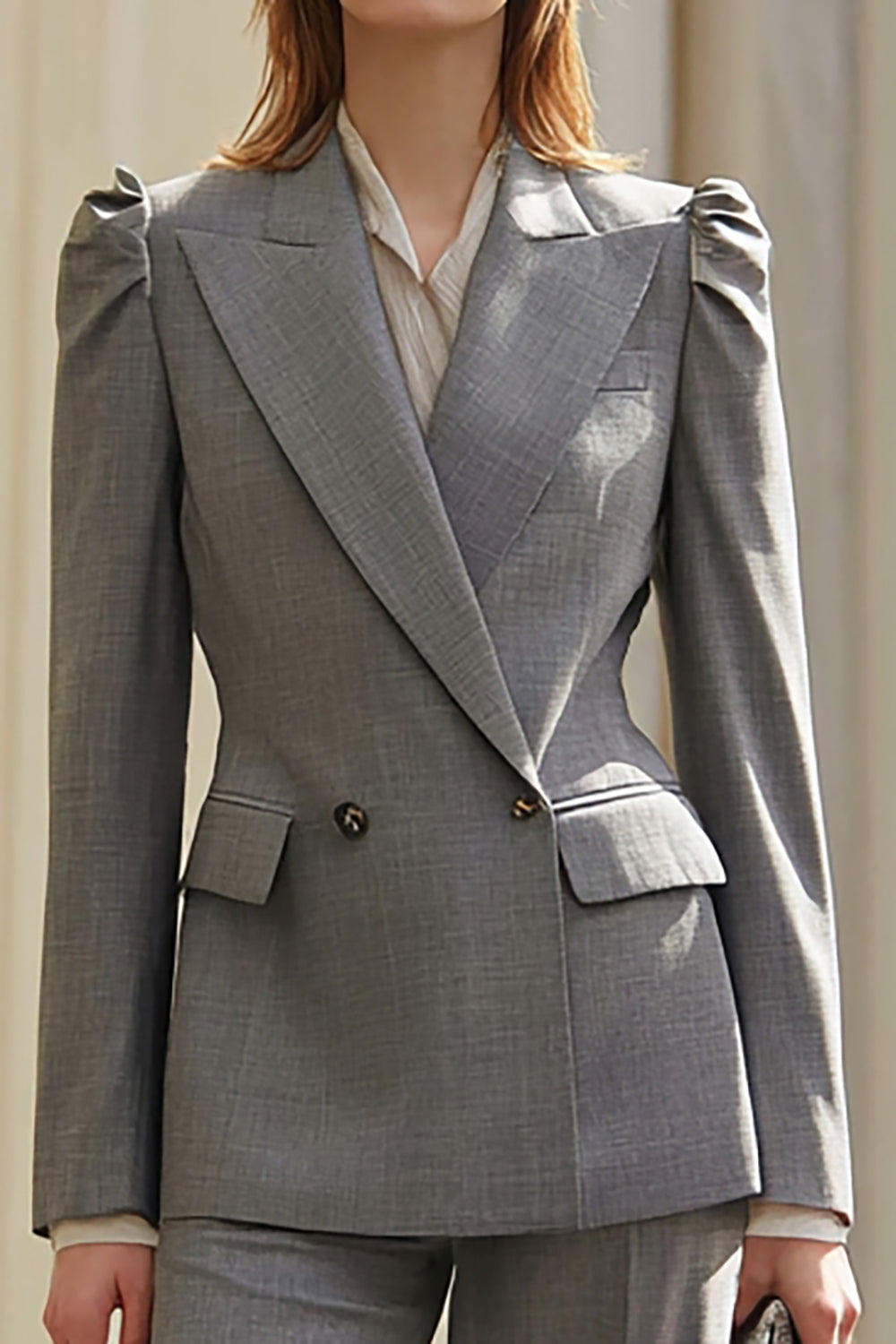 Grey 2 Piece Peak Lapel Business Suits