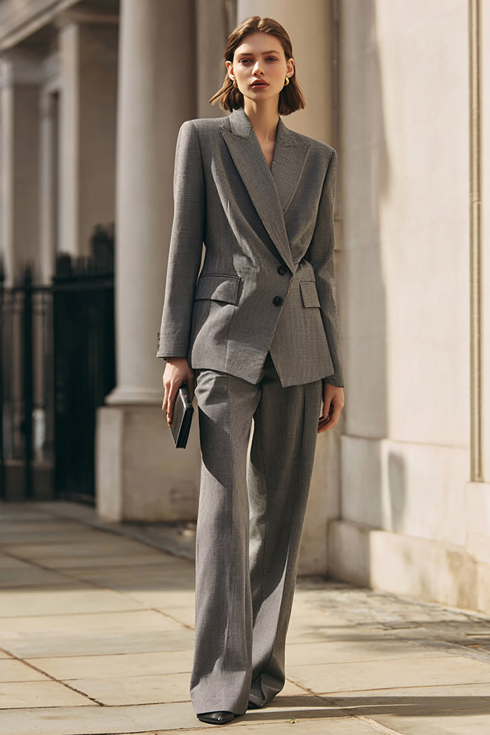 Grey Peak Lapel 2 Piece Business Suits