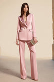 Pink 2 Piece Satin Business Suits with Sleeves