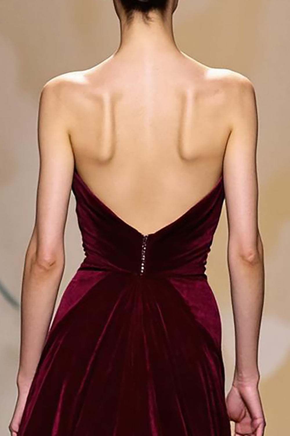 Velvet Dark Red A Line Strapless Long Holiday Party Dress