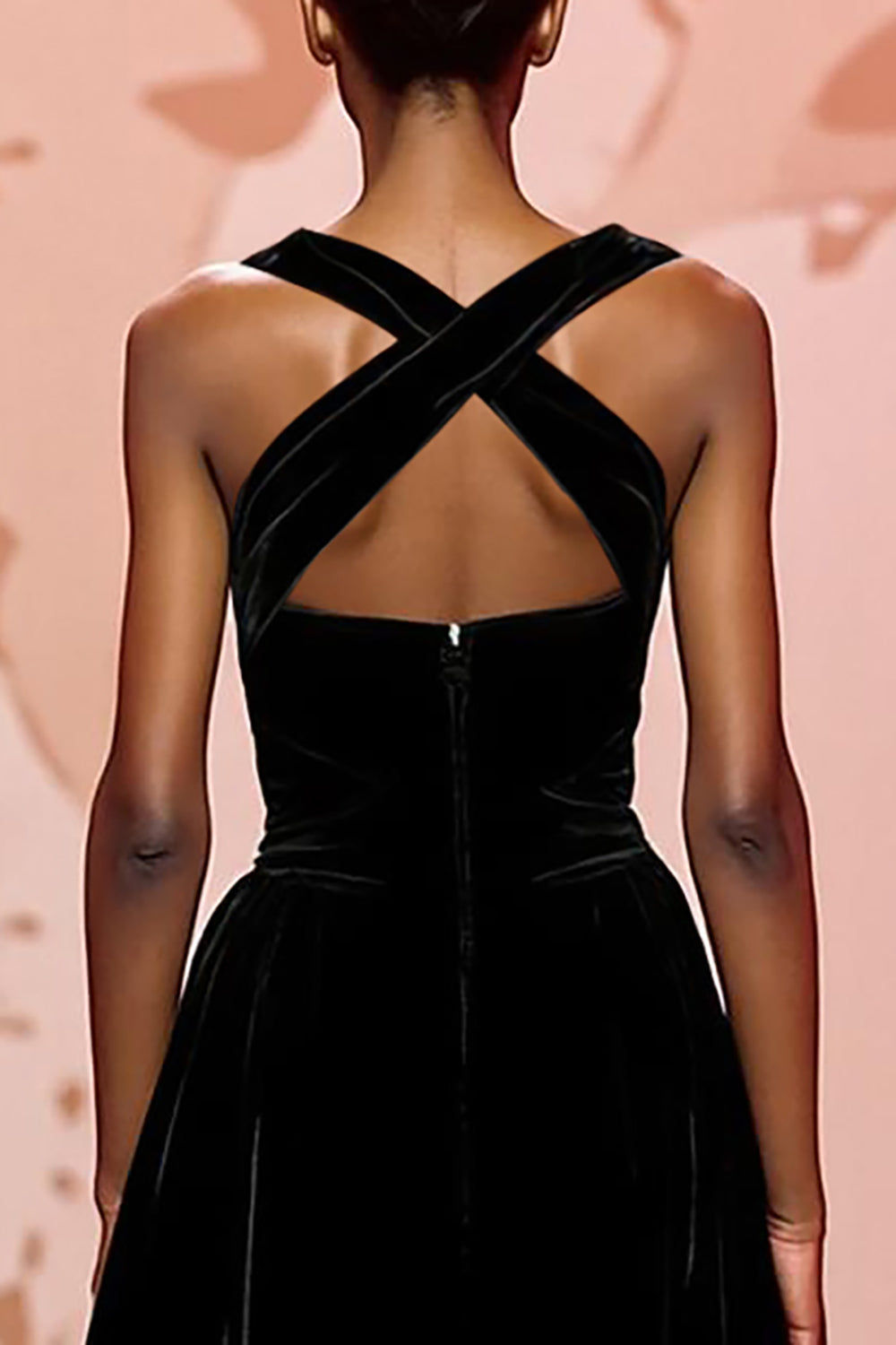 Simple Black Velvet Long Keyhole Evening Dress