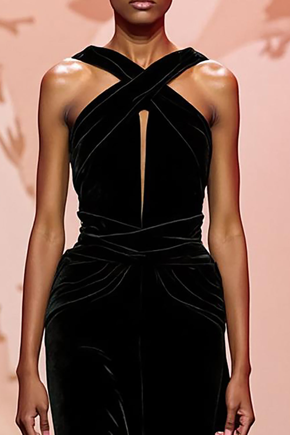 Simple Black Velvet Long Keyhole Evening Dress