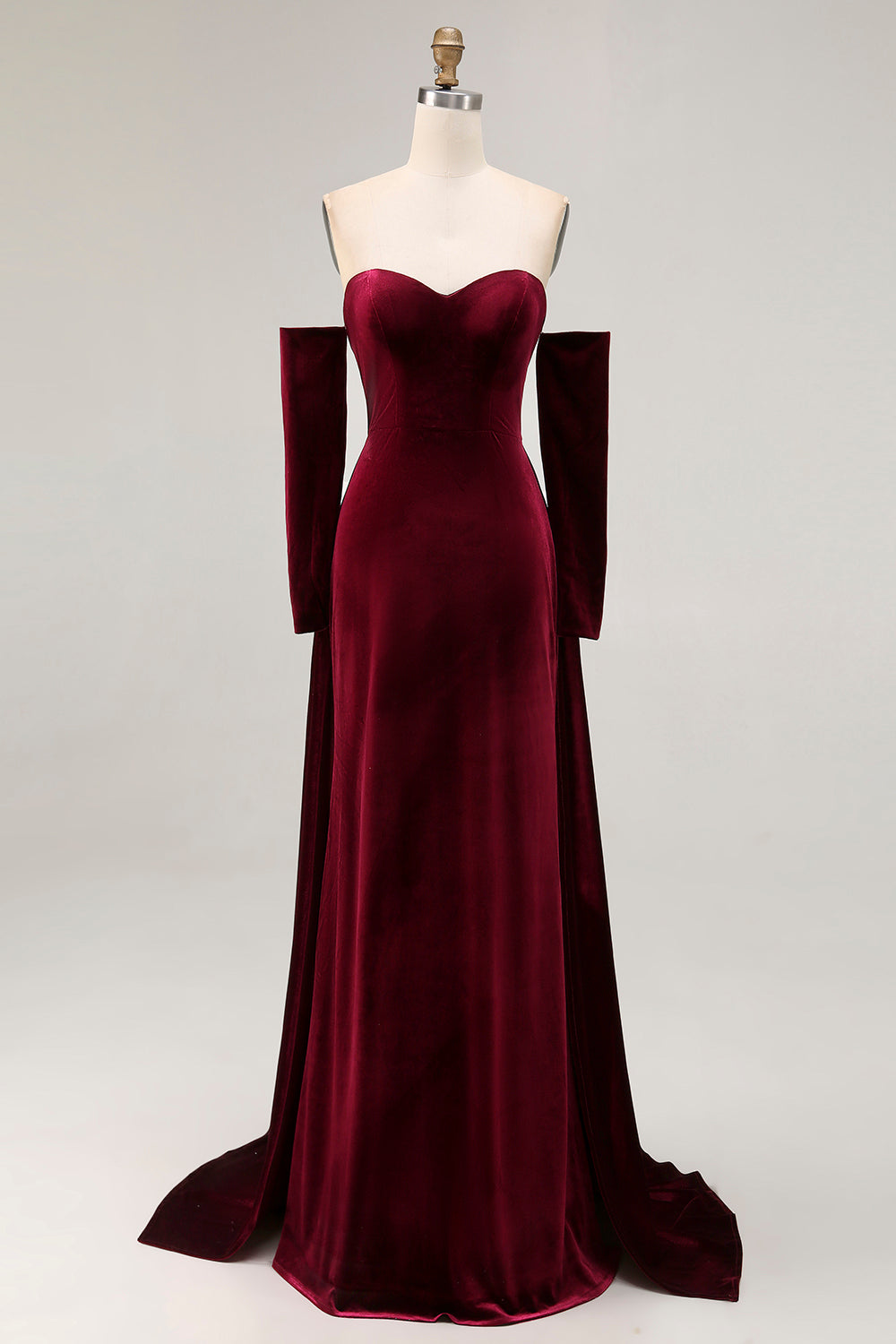 Sweetheart Dark Red Velvet A Line Long Evening Dress