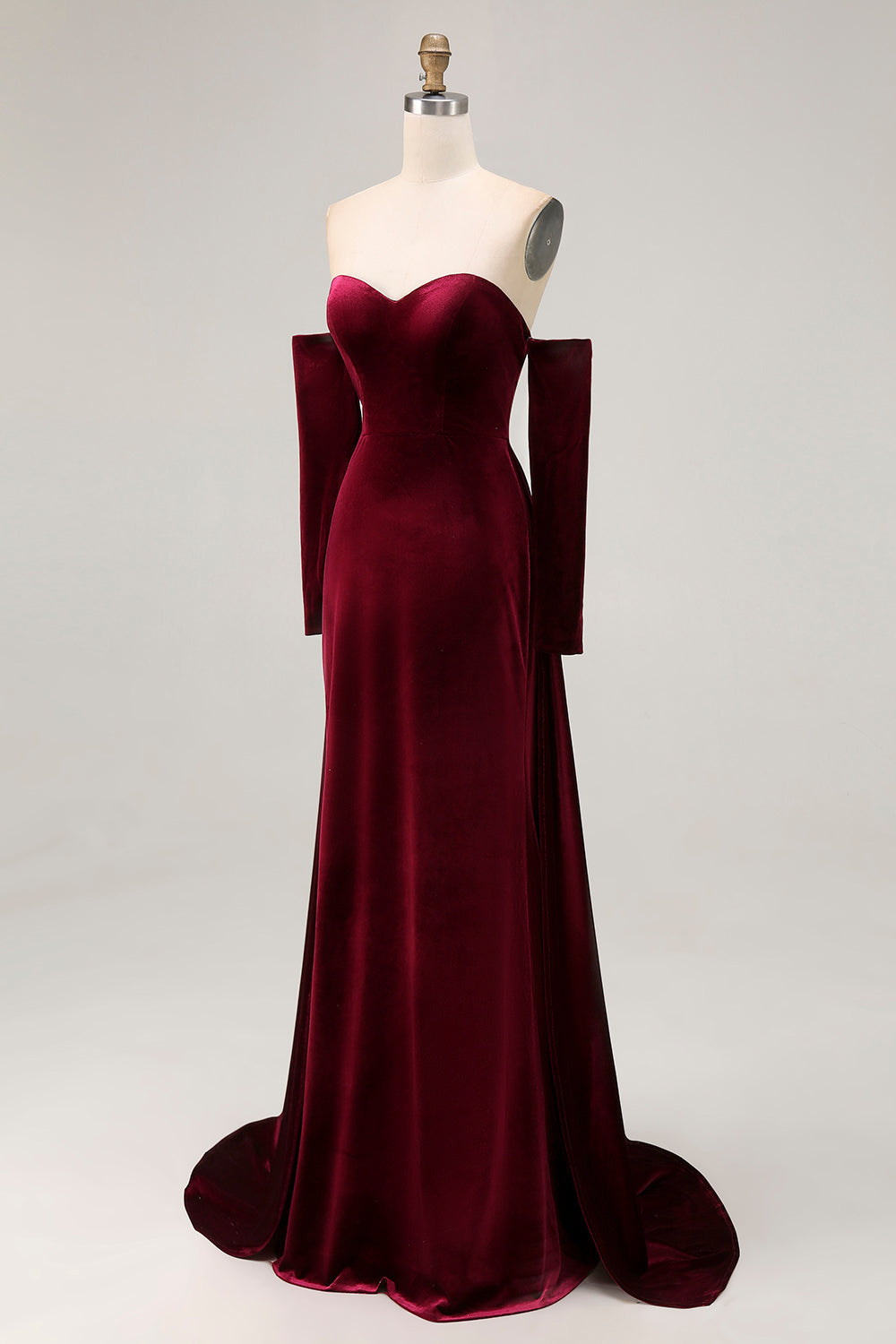 Sweetheart Dark Red Velvet A Line Long Evening Dress