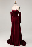 Sweetheart Dark Red Velvet A Line Long Evening Dress