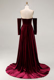 Sweetheart Dark Red Velvet A Line Long Evening Dress