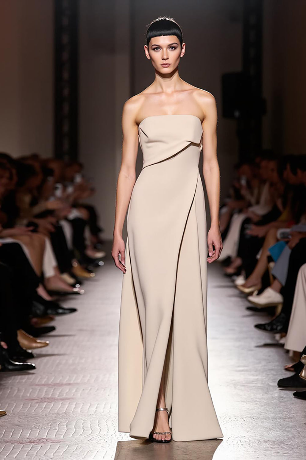 Strapless Ivory A-Line Satin Long Evening Dress with Slit