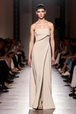 Strapless Ivory A-Line Satin Long Evening Dress with Slit