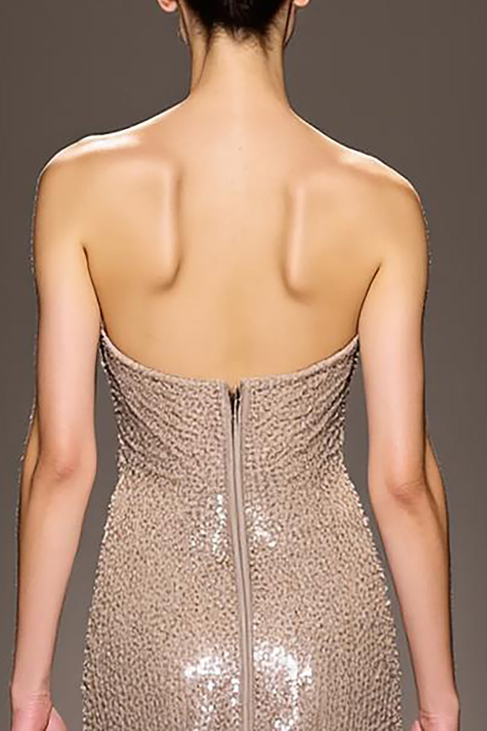 Sequin Champagne A-Line Strapless Long Evening Dress