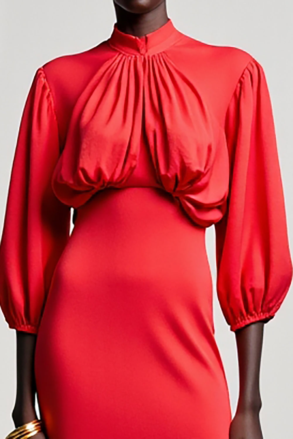 Red Sheath 3/4 Sleeve Midi Wedding Guest Dress