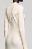 Ivory Sheath Long Sleeve Wedding Guest Dress