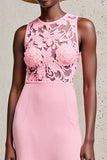 Pink Round Neck Sheath Wedding Guest Dress with Lace