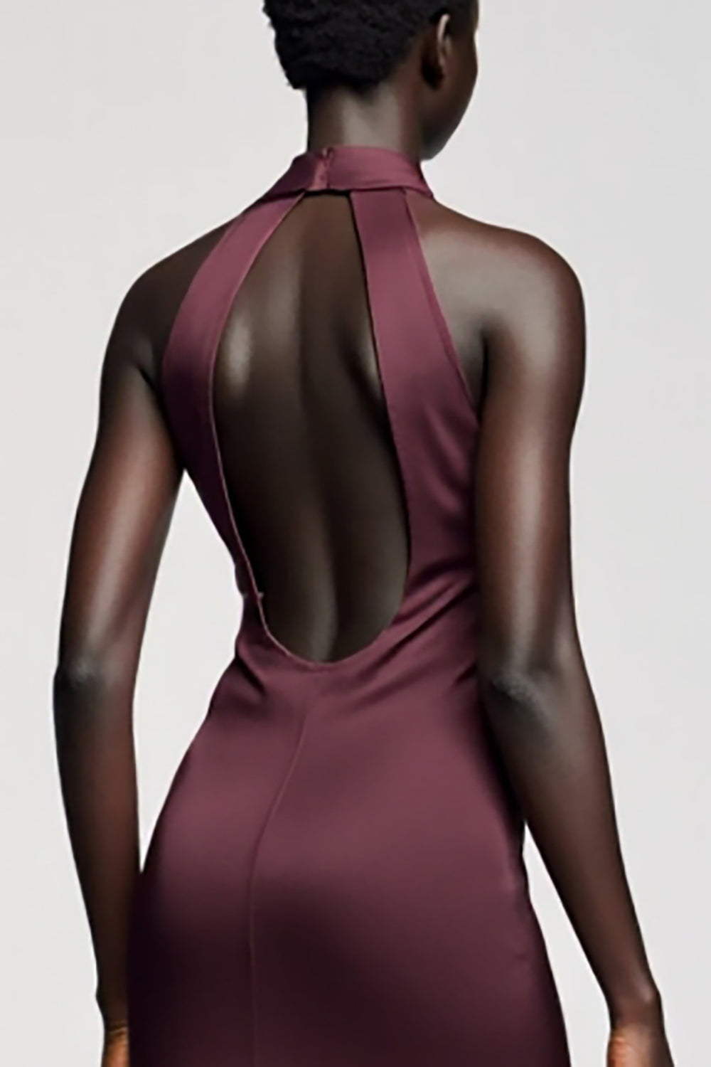 Dark Red Notched Lapel Satin Wedding Guest Dress