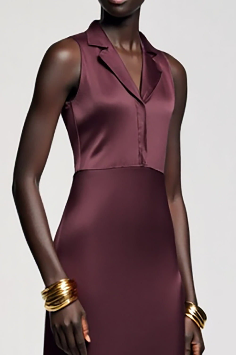 Dark Red Notched Lapel Satin Wedding Guest Dress