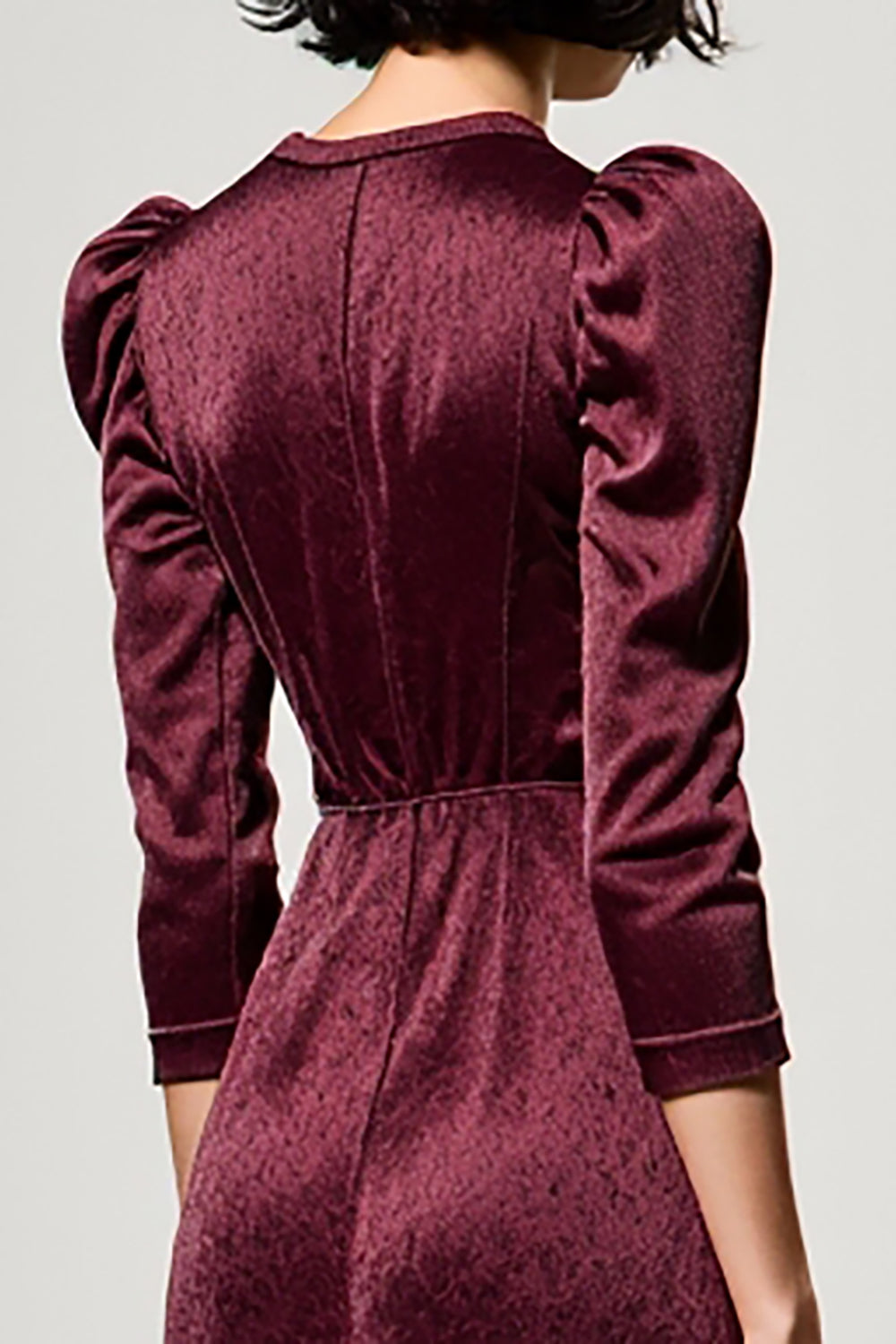 Dark Red A Line Satin Lapel Neck Wedding Guest Dress