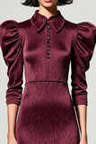 Dark Red A Line Satin Lapel Neck Wedding Guest Dress