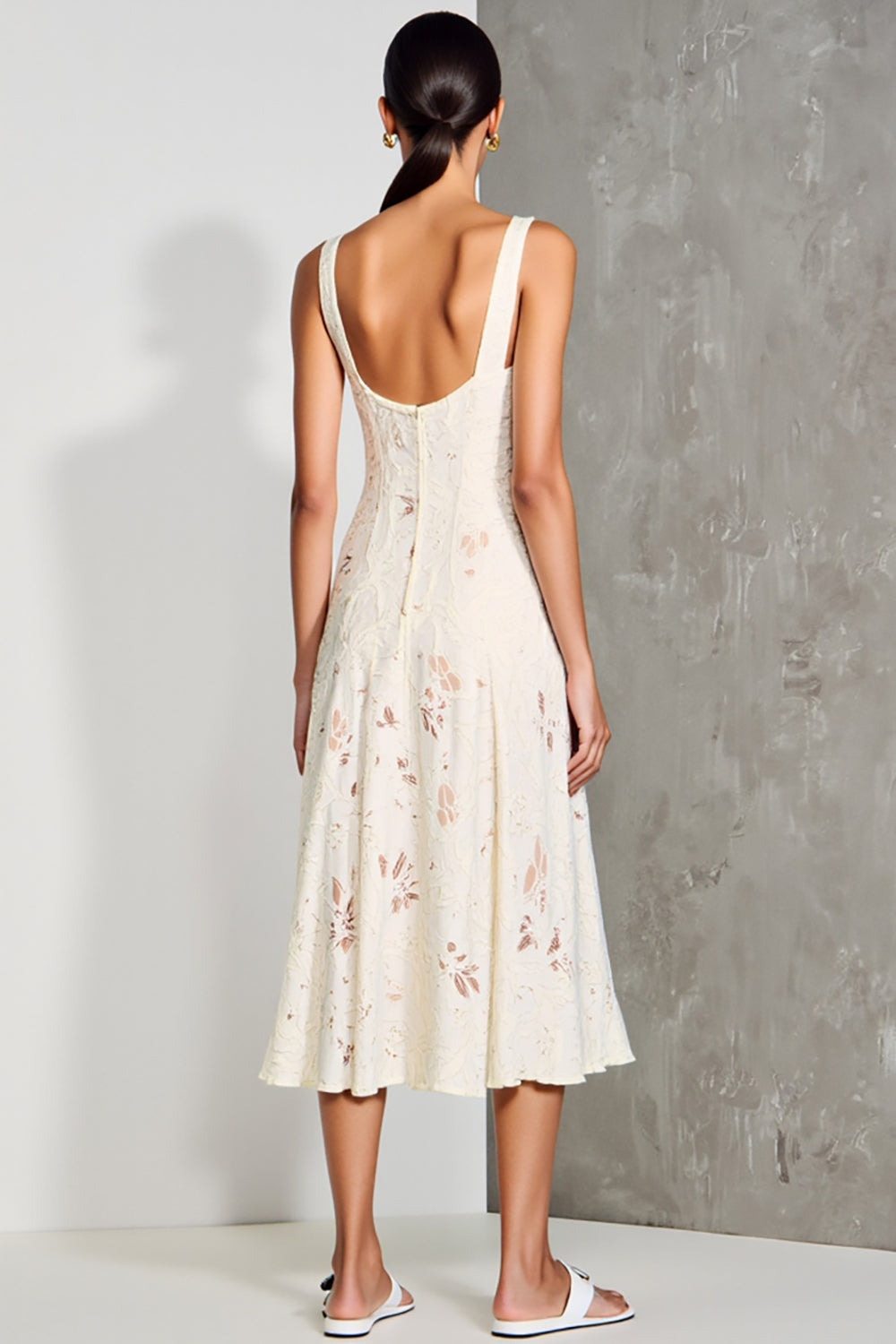 White A Line Midi Wedding Guest Dress With Appliques