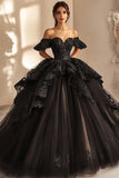 Ball Gown Off The Shoulder Black Lace Quinceanera Dress