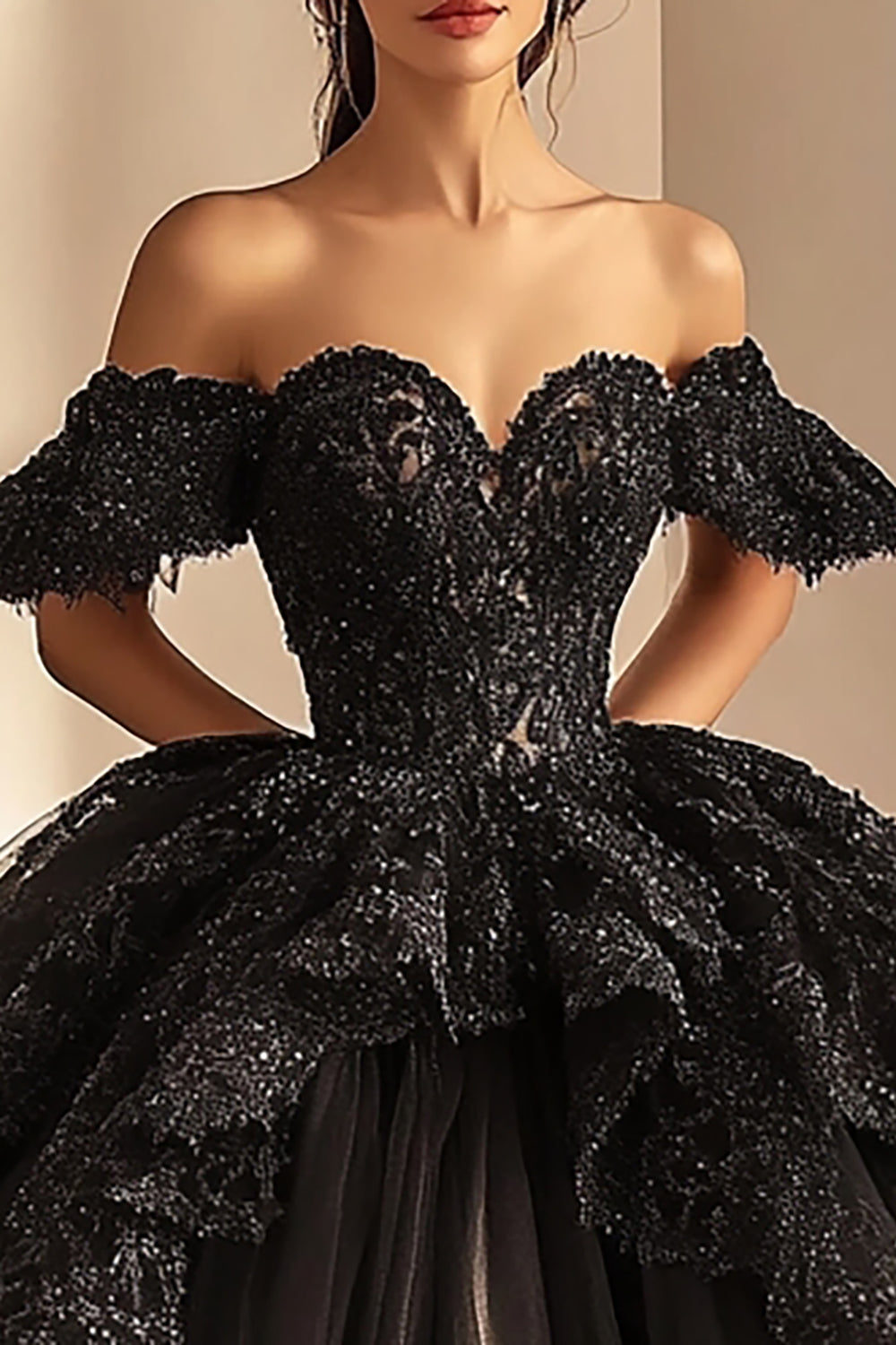 Ball Gown Off The Shoulder Black Lace Quinceanera Dress