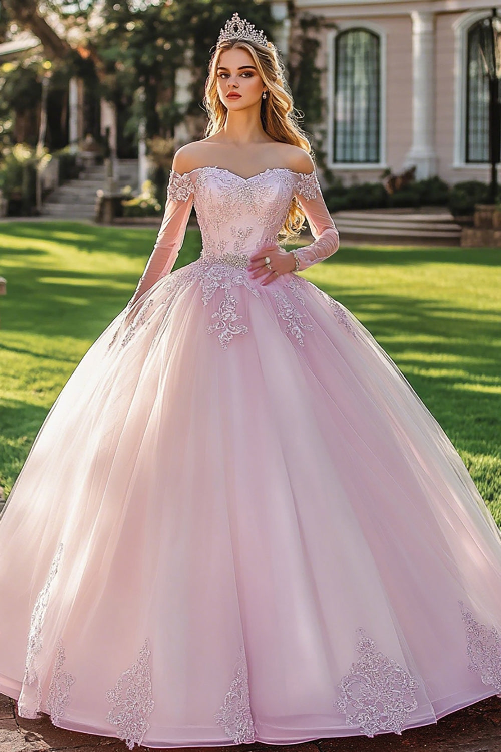 Off the Shoulder Lilac Ball Gown Appliqued Quinceanera Dress