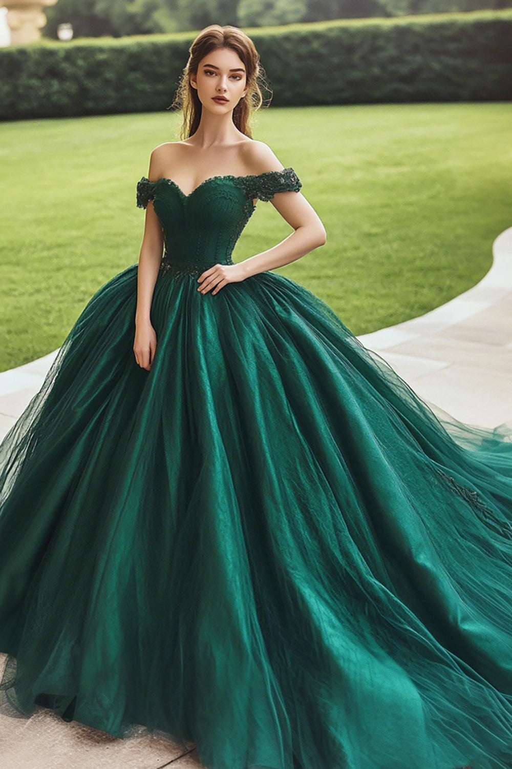 Ball Gown Off The Shoulder Corset Dark Green Quinceanera Dress