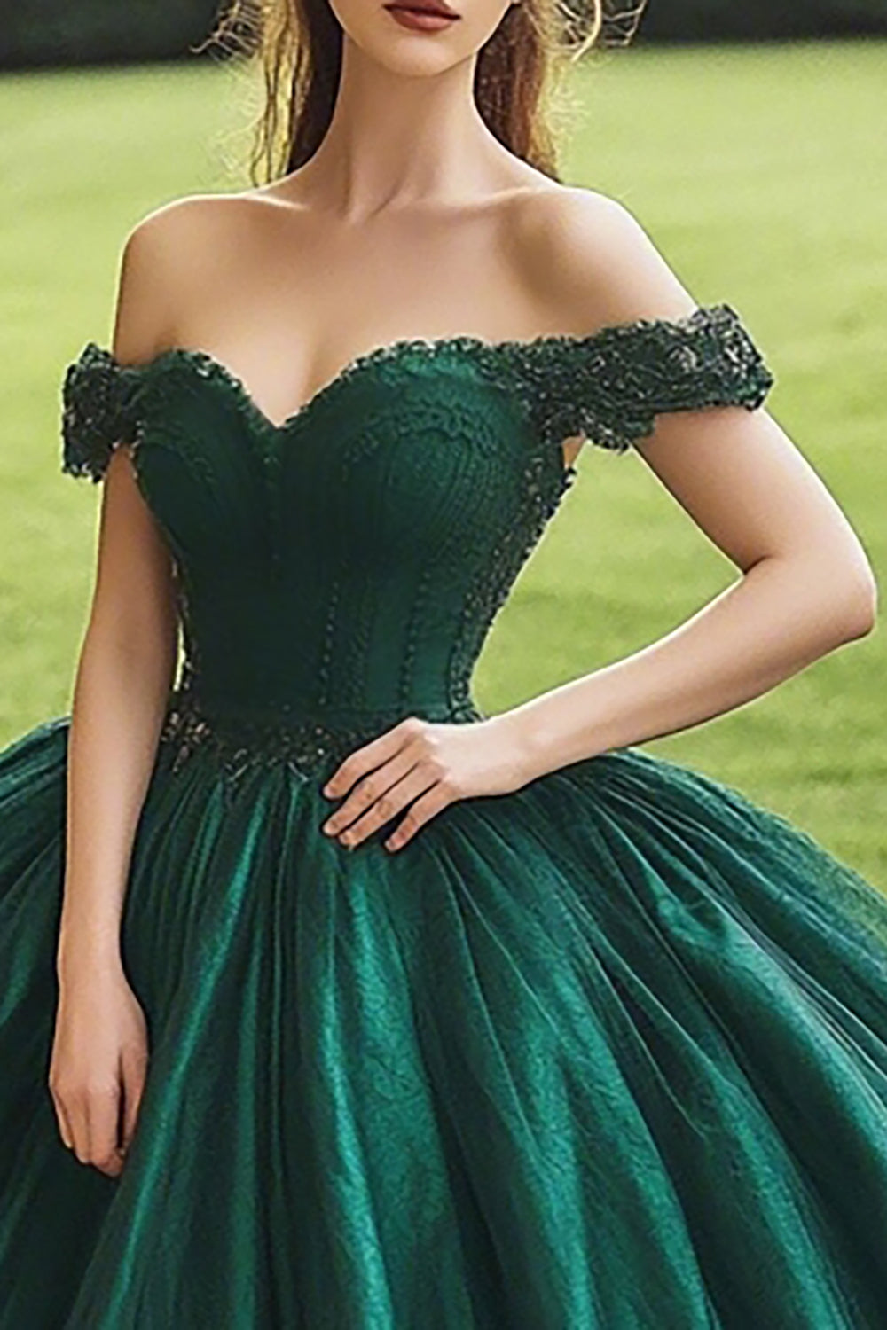 Ball Gown Off The Shoulder Corset Dark Green Quinceanera Dress