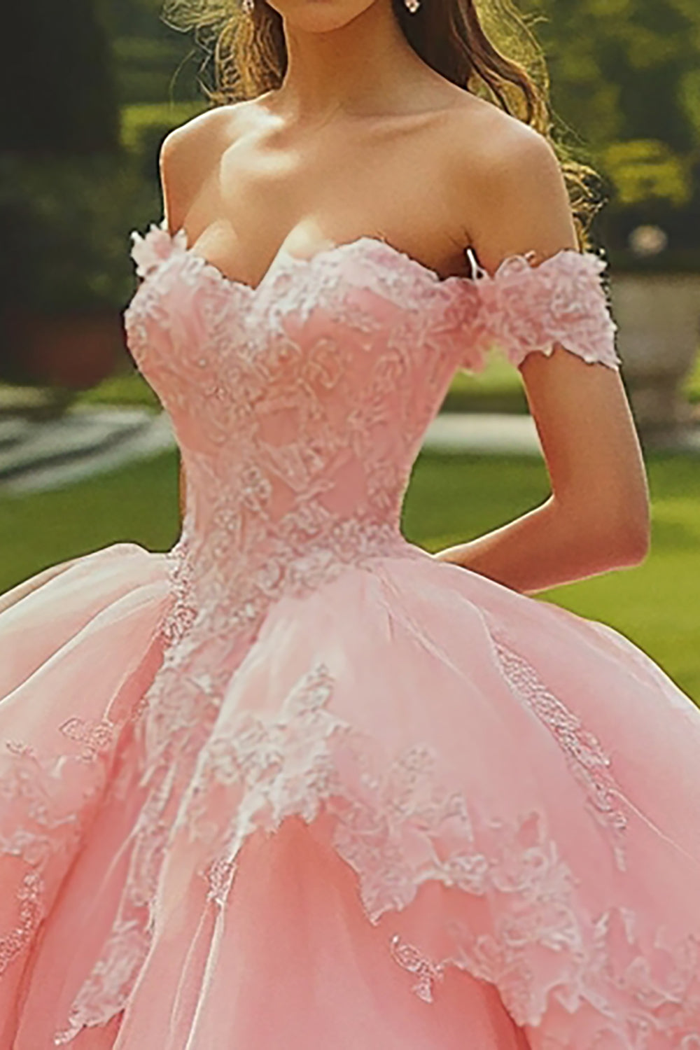 Princess Pink Off the Shoulder Ball Gown Quinceanera Dress