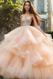 Ball Gown Strapless Champagne Ruffled Quinceanera Dress
