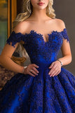 Off the Shoulder Appliqued Ball Gown Royal Blue Quinceanera Dress