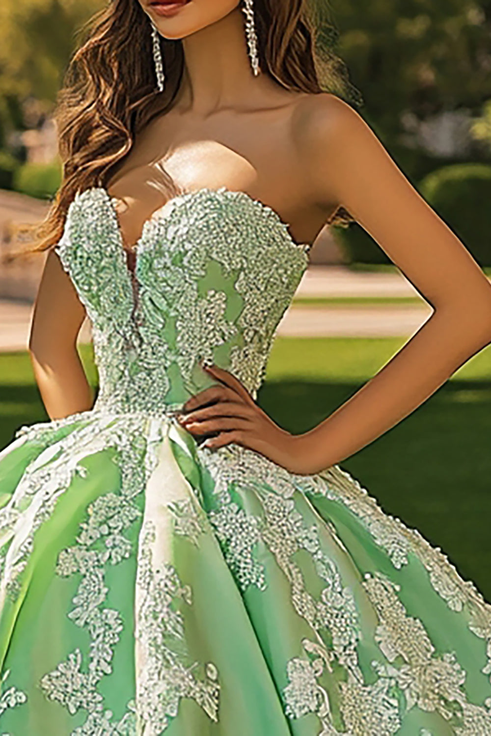 Green Ball Gown Sweetheart Long Princess Quinceanera Dress with Appliques