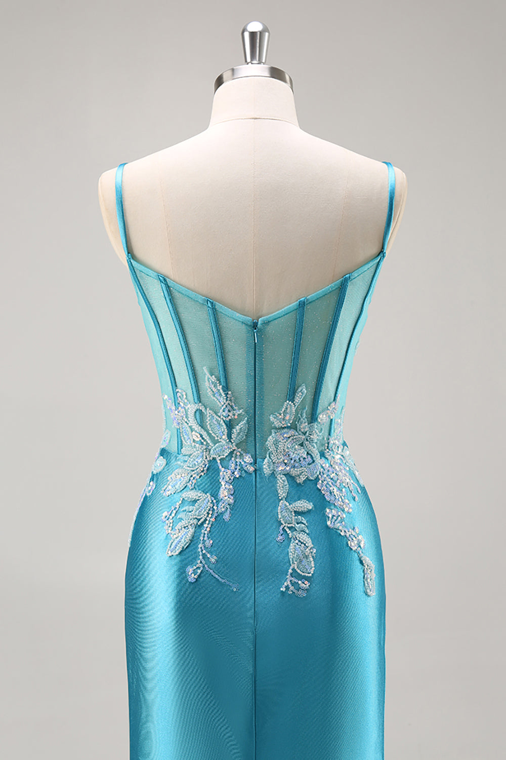 Mermaid Satin Corset Blue Prom Dress with Beadings