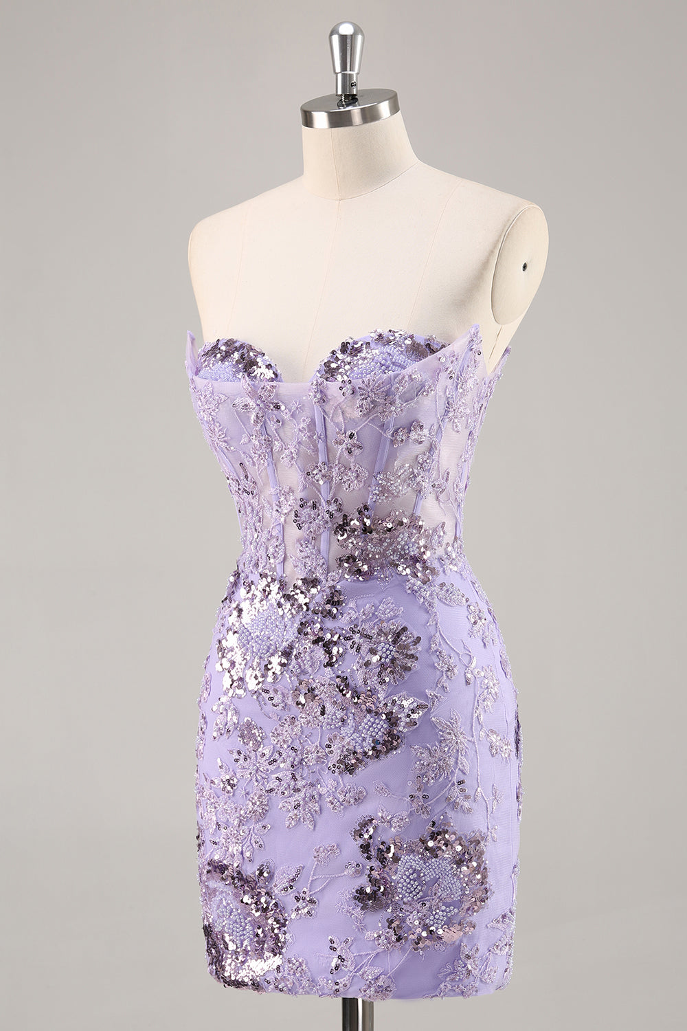 Strapless Beaded Bodycon Purple Cocktail Dress with Appliques