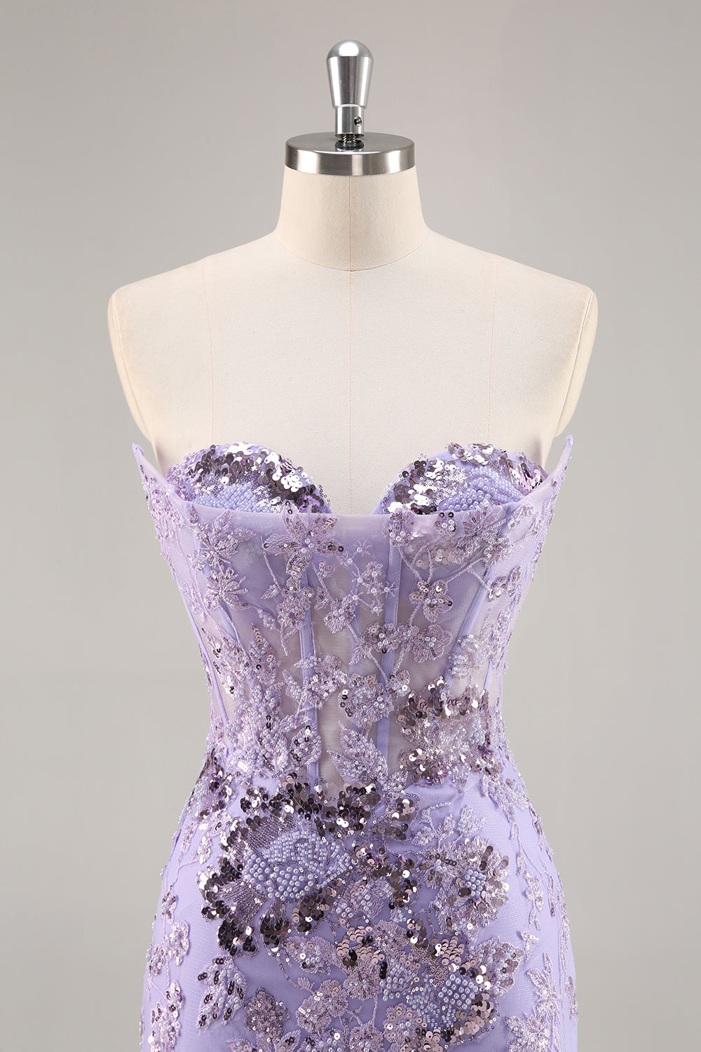 Strapless Beaded Bodycon Purple Cocktail Dress with Appliques