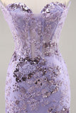 Strapless Beaded Bodycon Purple Cocktail Dress with Appliques