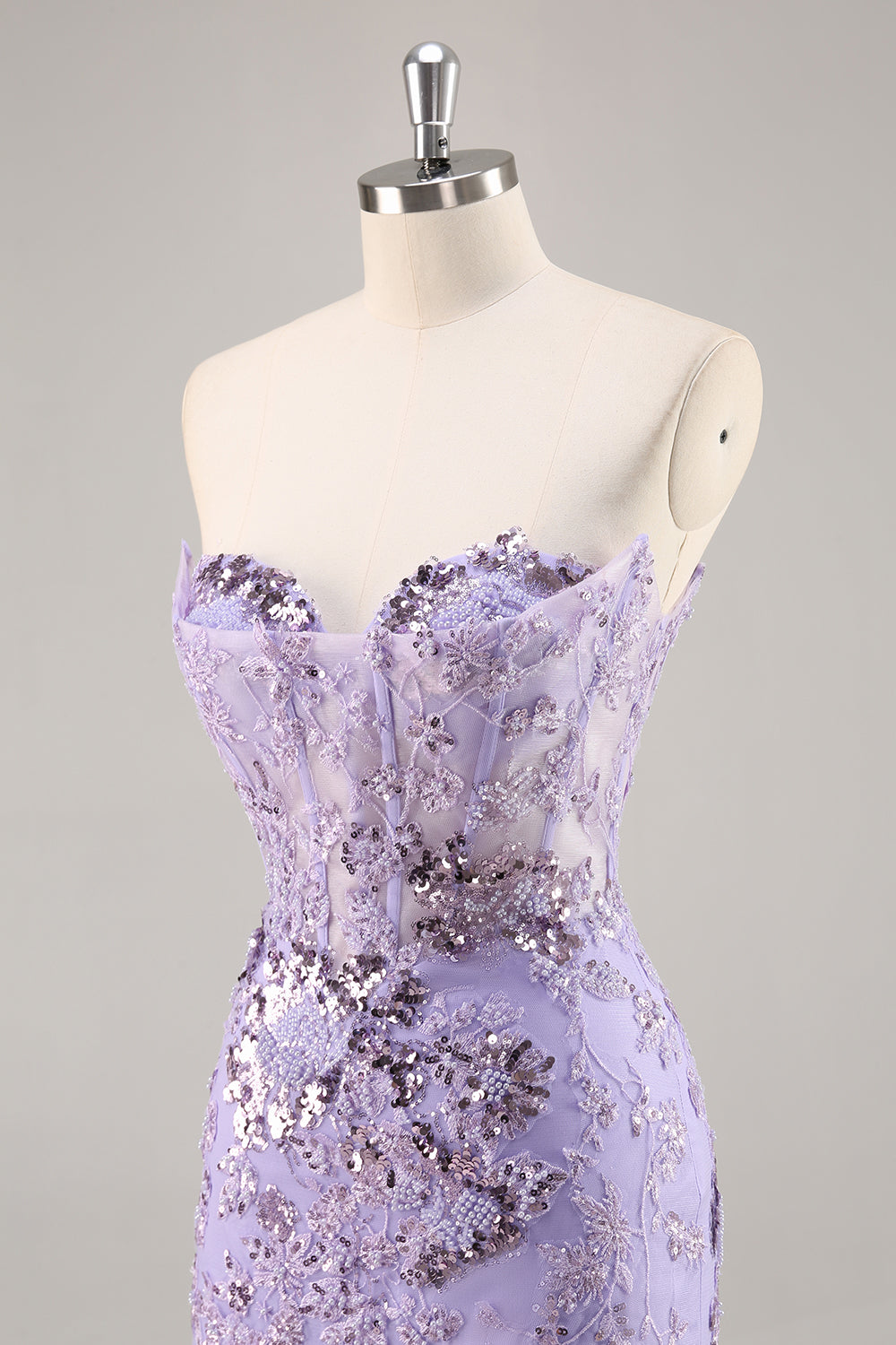 Strapless Beaded Bodycon Purple Cocktail Dress with Appliques