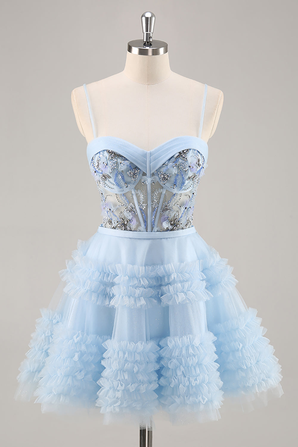 Blue Beaded A Line Corset Short Prom Dress