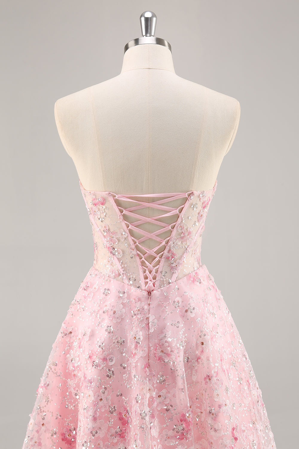 Pink Corset A Line Strapless Short Prom Dress with Appliques