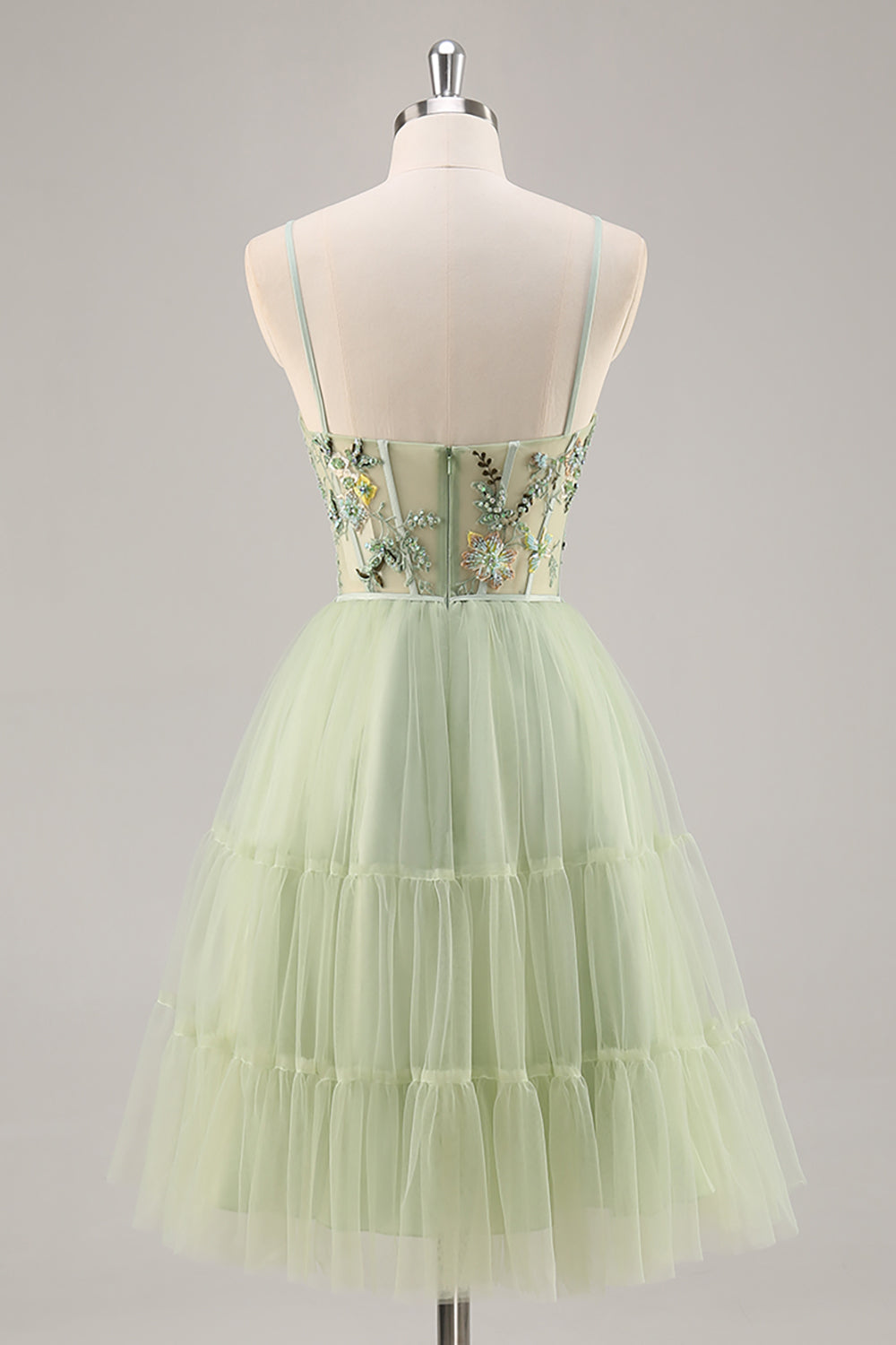 Green A Line Appliqued Corset Cocktail Dress