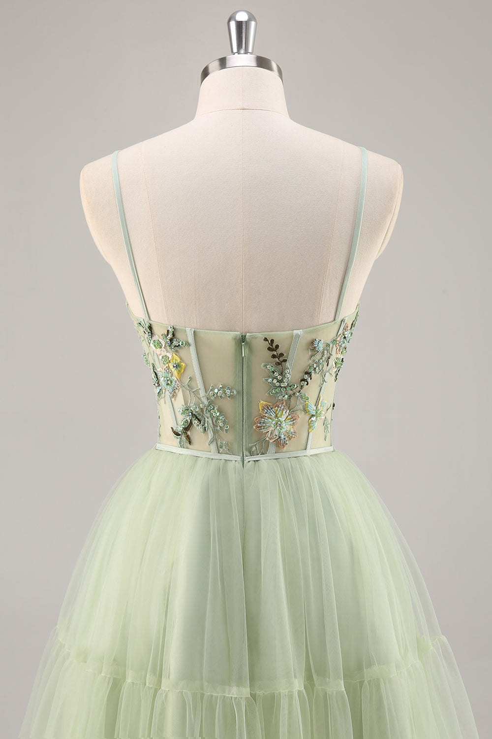 Green Applique Corset A Line Short Prom Dress