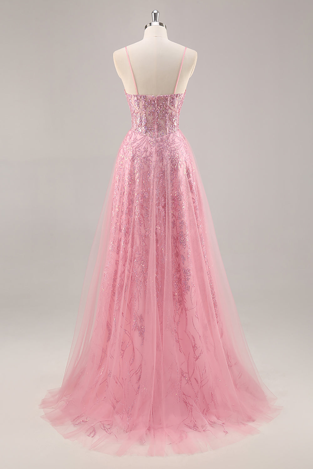 Sparkly Pink Corset A Line Long Prom Dress