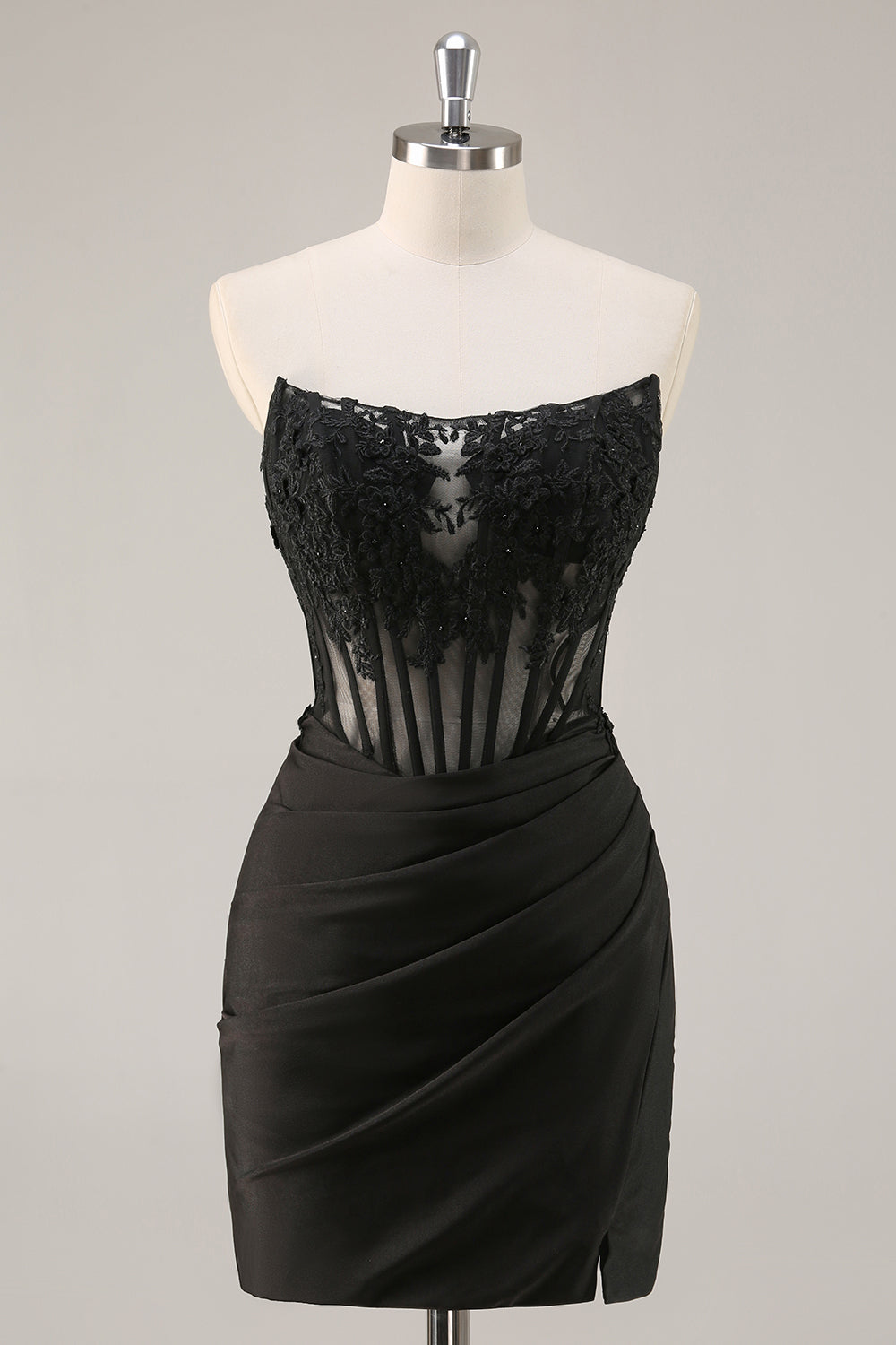 Pink Strapless Corset Beaded Short Tight Cocktail Dress