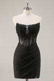 Pink Strapless Corset Beaded Short Tight Cocktail Dress